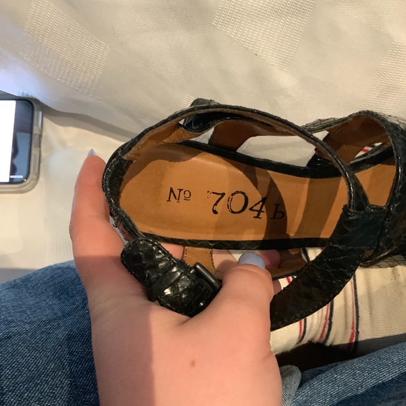 Black Snake Skin Strappy Heels - Picture 2 of 5